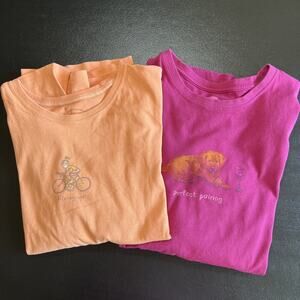 Life Is Good Tee Set 2 Womens Large Pink Orange Long Sleeve Crew Crusher Cotton